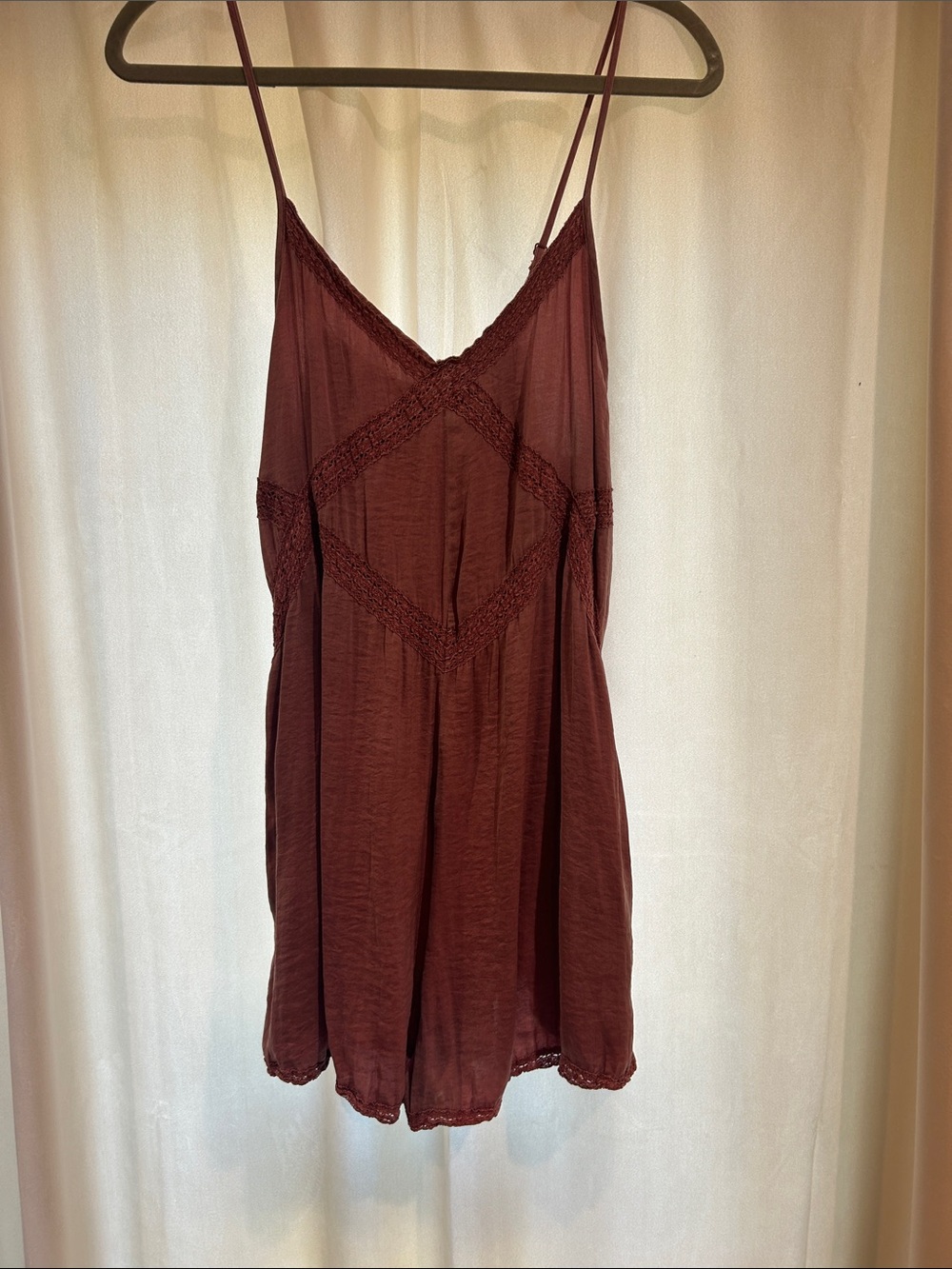 Aerie Lace-Trim Silk Romper in Mauve